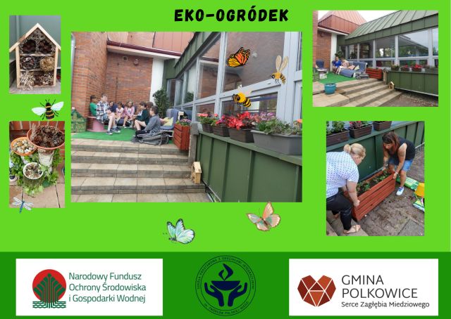 kolaż zdjęć dzieci w ogródku ekologicznym