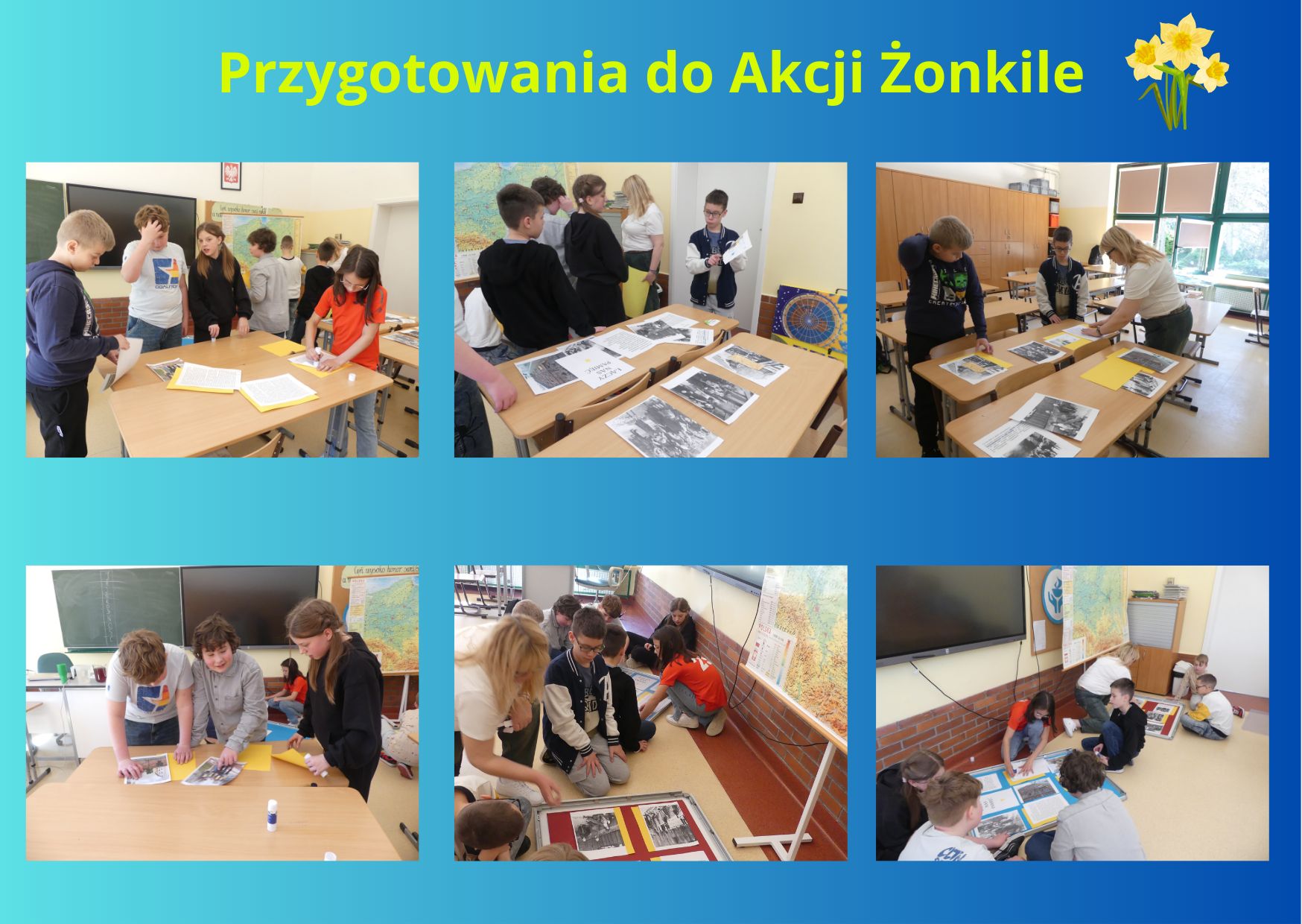 uczniowie przygotowują plakaty o powstaniu w getcie warszawskim