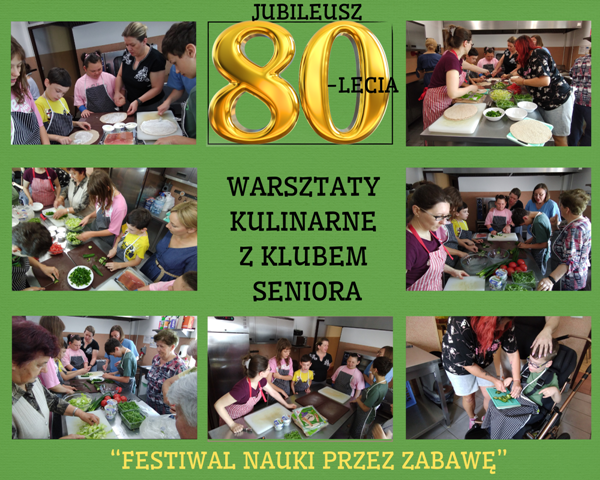 kolaż zdjęć uczniów na warsztatatch kulinarnych z seniorami
