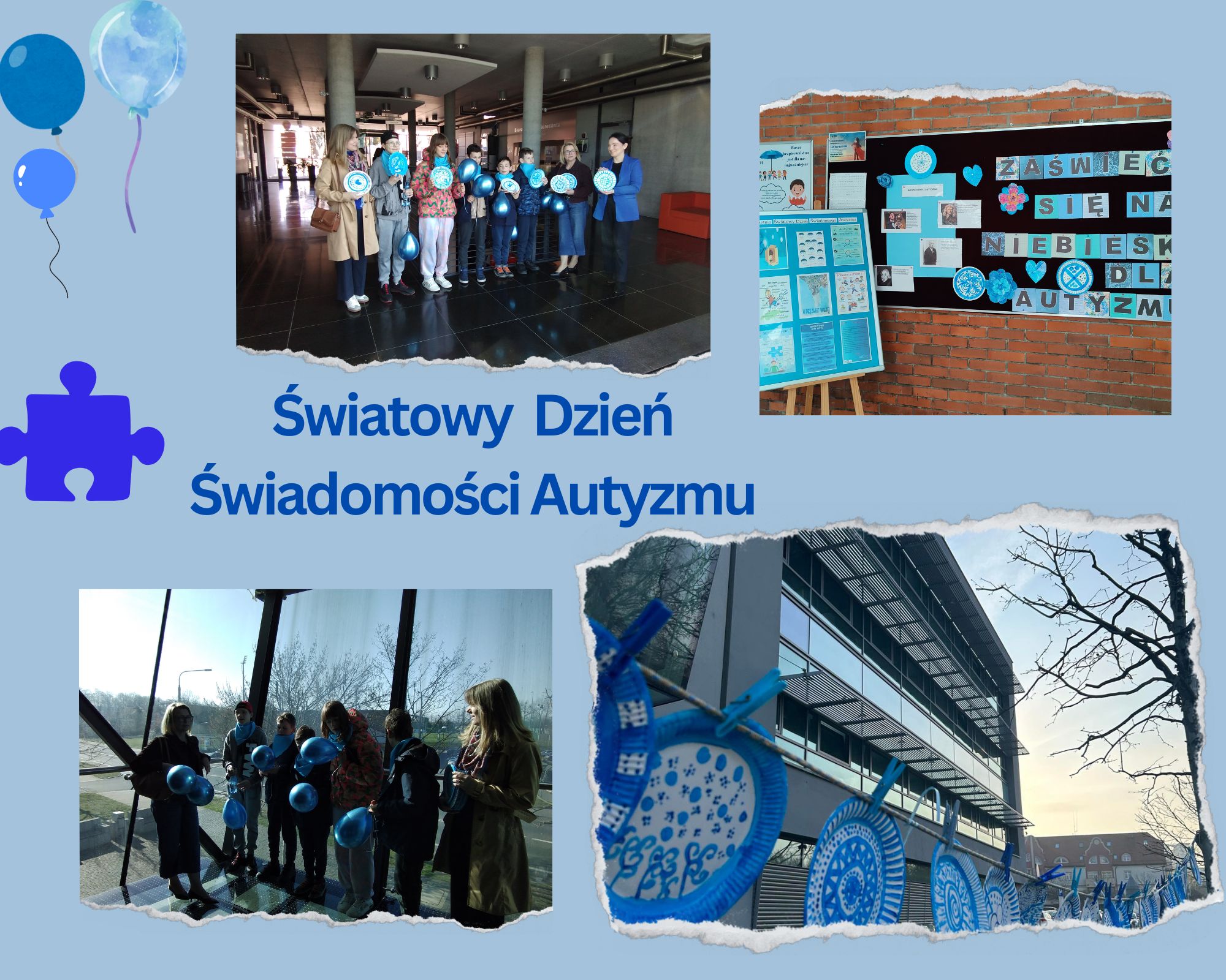 kolaż zdjęć uczniów w Starostwie Powiatowym w Polkowicach