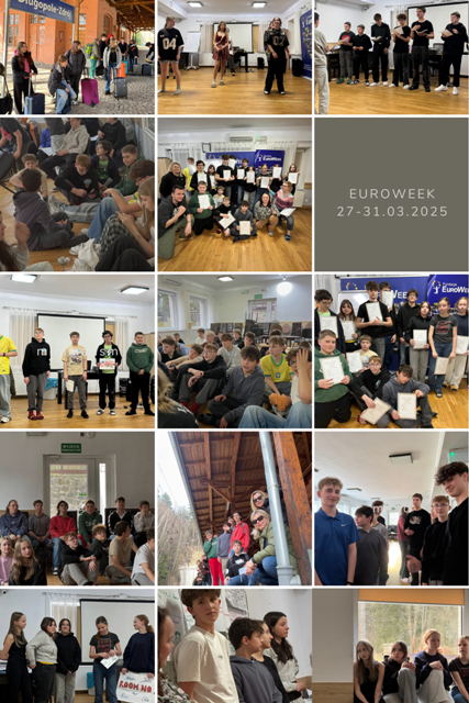 kolaż zdjęć uczniów na warsztatach językowych Euroweek