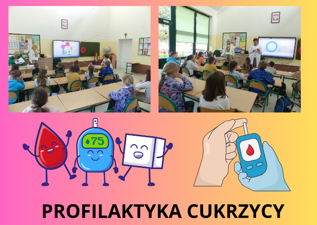kolaż zdjęć uczniów na spotkaniu z pielęgniarka szkolną