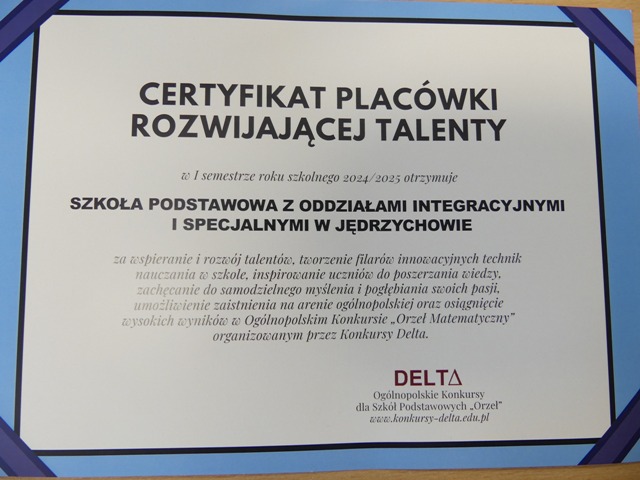 certyfikat placówki rozwijajacej talenty