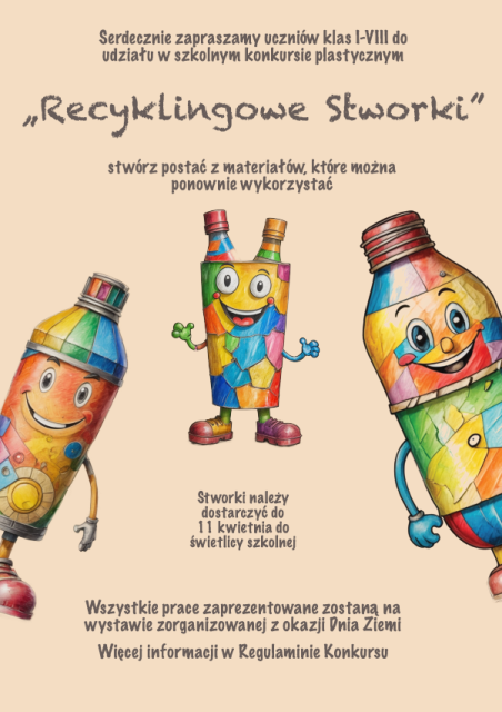 plakat konkursu na recyklingowe stworki