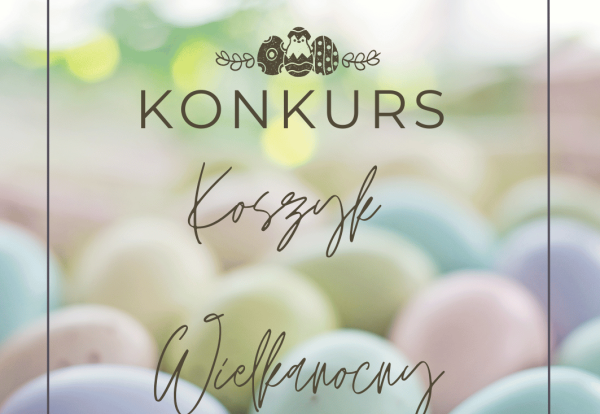 plakat pastelowe pisanki napis konkurs wielkanocny koszyk