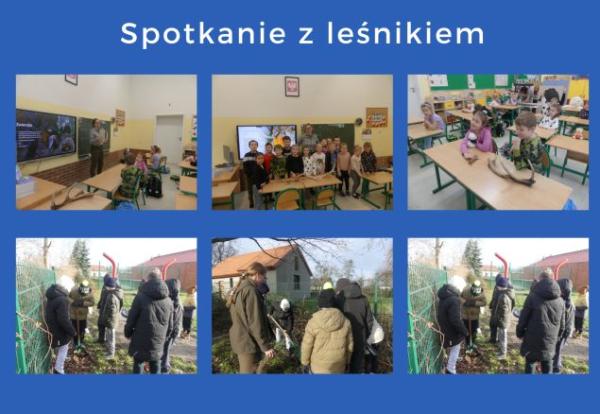 kolaż zdjęć dzieci z leśniczką
