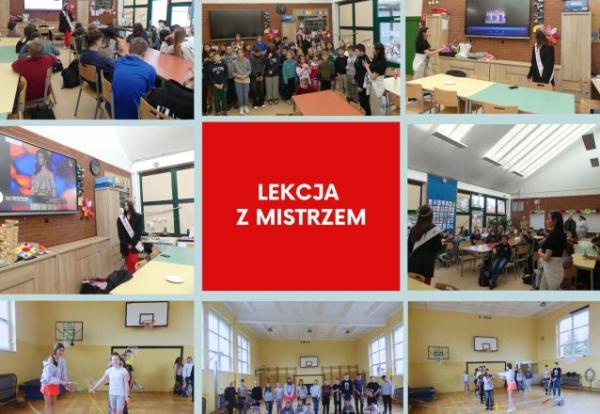 kolaż zdjęć uczniów na spotkaniu z miss Dolnego Śląska