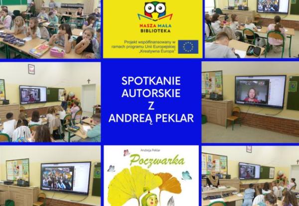 kolaż zdjęć uczniów na spotkaniu autorkim z pisarką i malarką