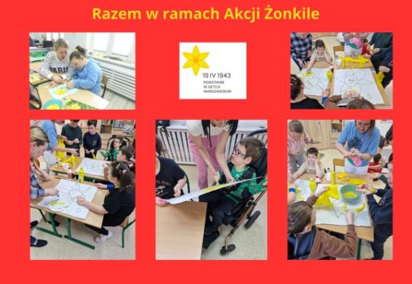 uczniowie wykonują prace plastyczne żonkili 