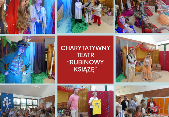kolaż zdjęć uczniów podczas spektaklu