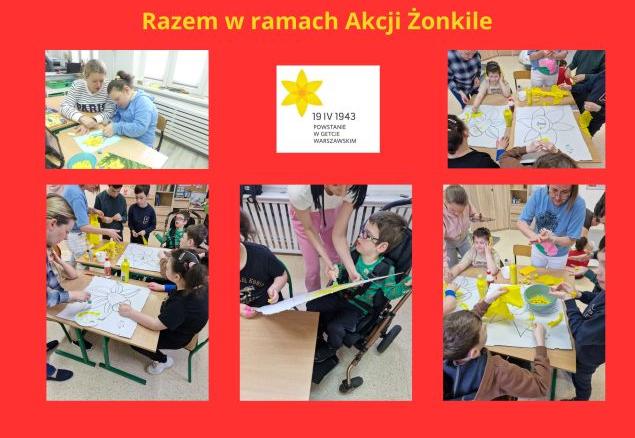 uczniowie wykonują prace plastyczne żonkili 