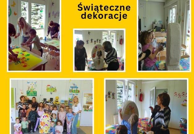 przedszkolaki wykonują wielkanocne ozdoby