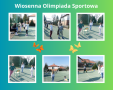 kolaż zdjęć uczniów na olimpiadzie sportowej na boisku szkolnym